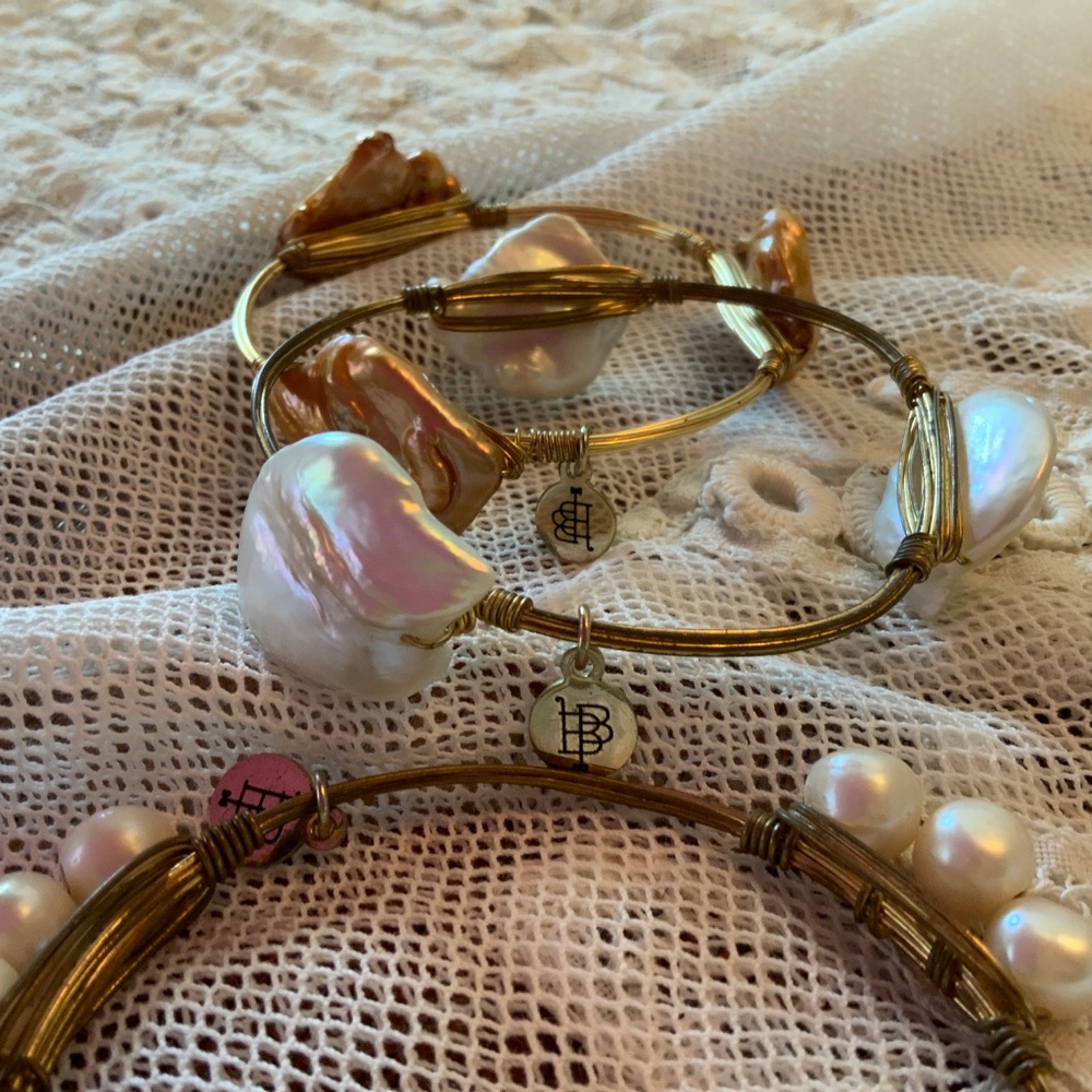 BOURBON AND BOWTIES PEARL BANGLE BRACELETS 3 - Picture 2 of 7